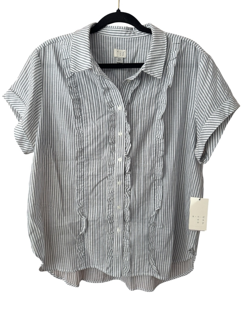 NWT A New Day Striped Ruffle Front Button-Down Blouse - Size XXL
